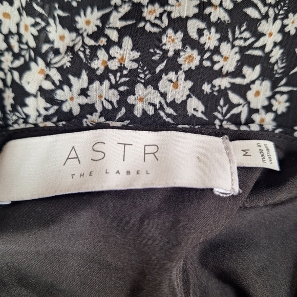 Astr The Label Ruched Long Sleeve Black & White Floral Mini Dress Womens Size M - Picture 2 of 9